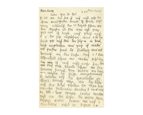 Briefbogen in Sütterlinschrift in kindlicher Handschrift geschrieben