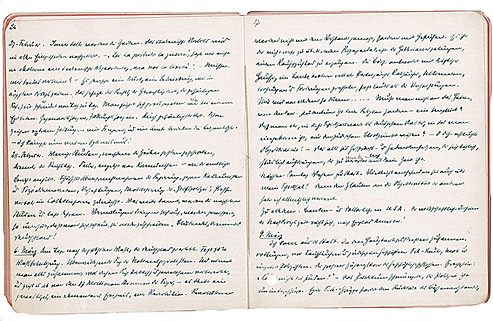 Two pages of an open book with handwritten diary entries