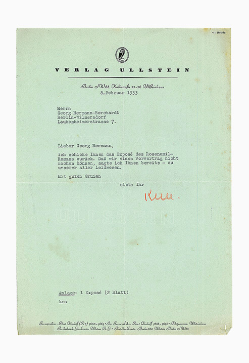 Short typewritten note on the headed paper of the Ullstein publishing house