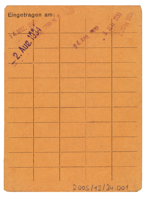 Vertical-format card with date stamps