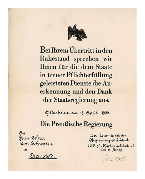 Official certificate with a Reich eagle