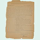 Yellowed sheet of paper, typewritten and copied, with damaged edges.