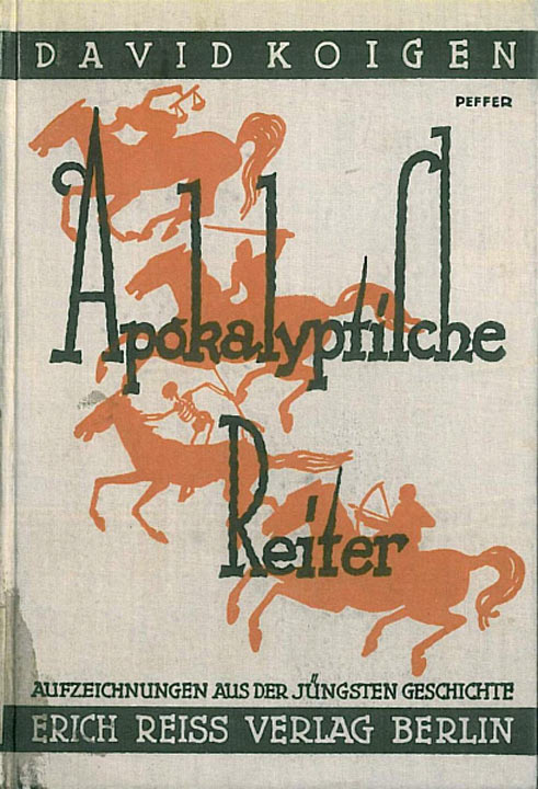 Buchcover mit Schrift und jagenden Reitern (und Skelett auf einem Pferd)