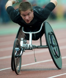 athlete racing in a wheelchair