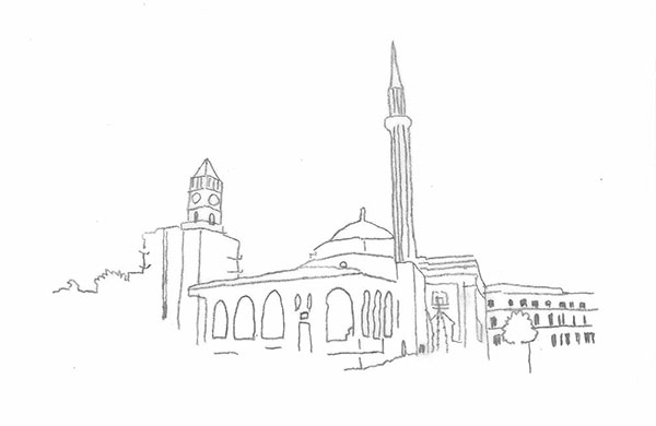 drawing of Et’hem-Bey Mosque in Tirana