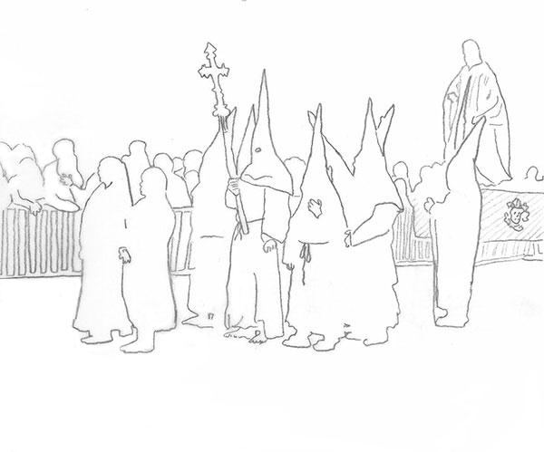 drawing of the Good Friday Procession in Perpignan