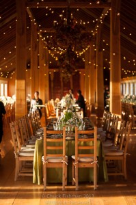 interior view of a barn, prepared for wedding guests