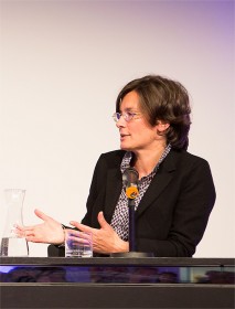 Colour photo of a women gesticulating