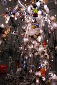 A sculpture made of light bulbs