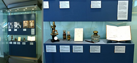 Ausstellungsvitrinen mit den Gegenständen Paul Ehrlichs