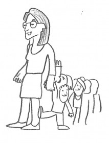 Illustration von einer Grundschullehrerin mit Schulklasse