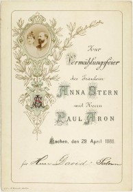 Einladungskarte für Herrn David Salomon, mit Blumenornament und Foto des Brautpaars