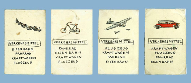 Karten aus dem zweisprachigen Kartenspiel von Lotte Dorner, 1940-1950