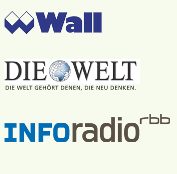 Logos der Wall AG, von DIE WELT und des inforadio rbb (v.l.n.r.)