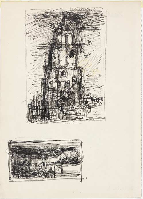 Bedrich Fritta, Two studies: Tower of Death - Vultures in Theresienstadt