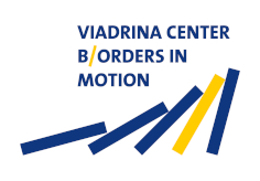 Logo in blau und gelb mit Schriftzug: Viadrina Center Borders in Motion