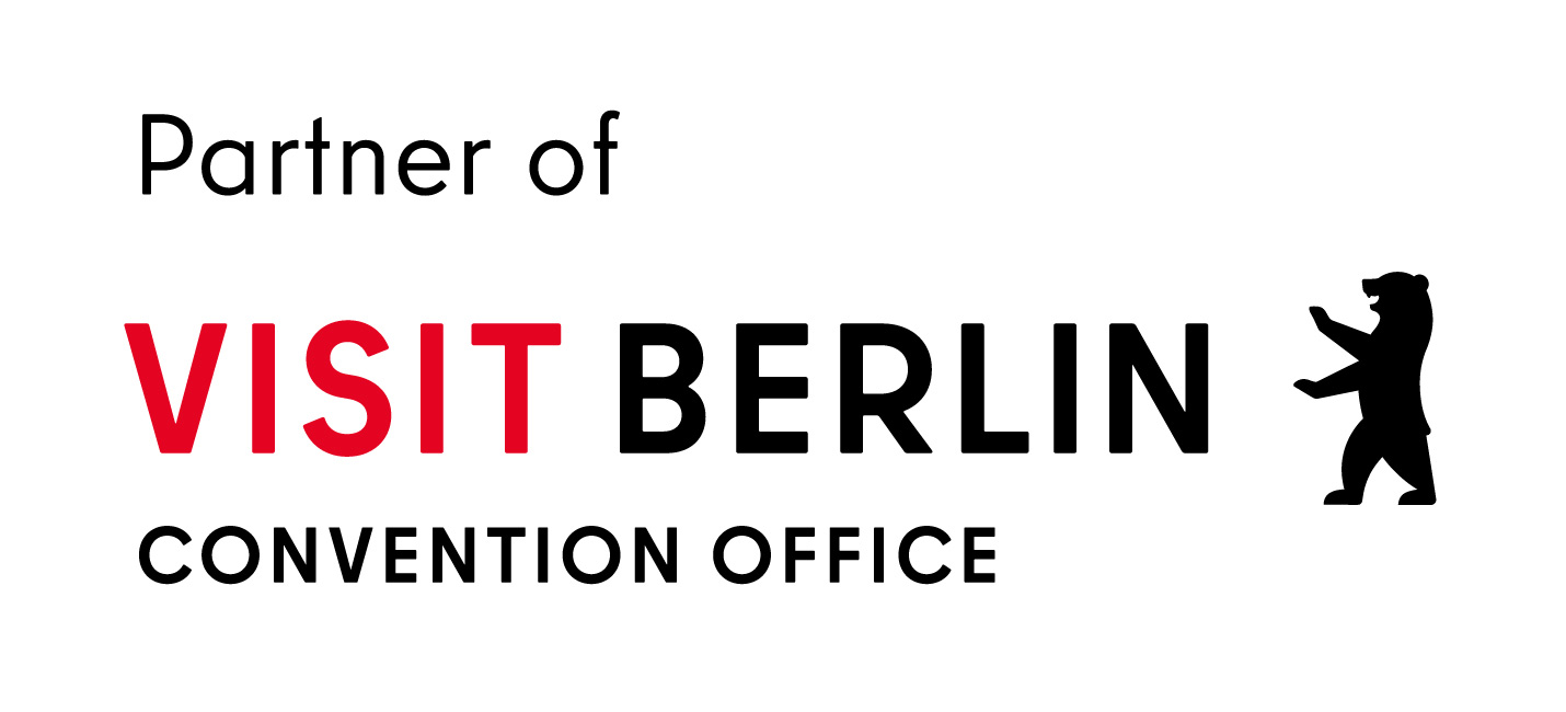 Logo in schwarz und roter Schrift Partner of Visit Berlin  Convention Office.