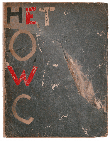 Heftcover mit Collagetechnik, auf dem in einzelnen Buchstaben Het OWC draufgeklebt sind.