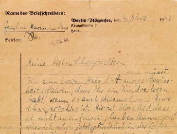 Handwritten letter on a letterhead form from Berlin-Plötzensee.