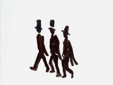 Drei gezeichnete schwarze Figuren mit Hut
