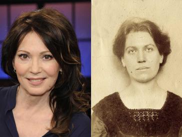 Porträt zweier Frauen, das rechte ist ein altes schwarz-weiß-Bild.