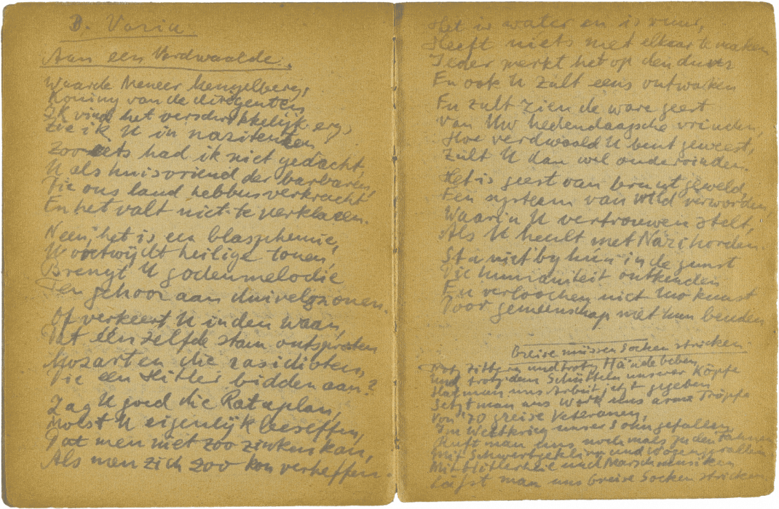 Handwritten two-page spread with the heading “Aan een verdwaalde” (To Someone Lost).