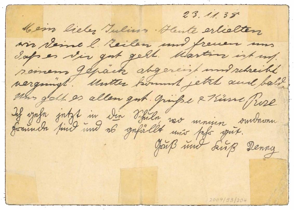 The handwritten postcard mentioned in the body text