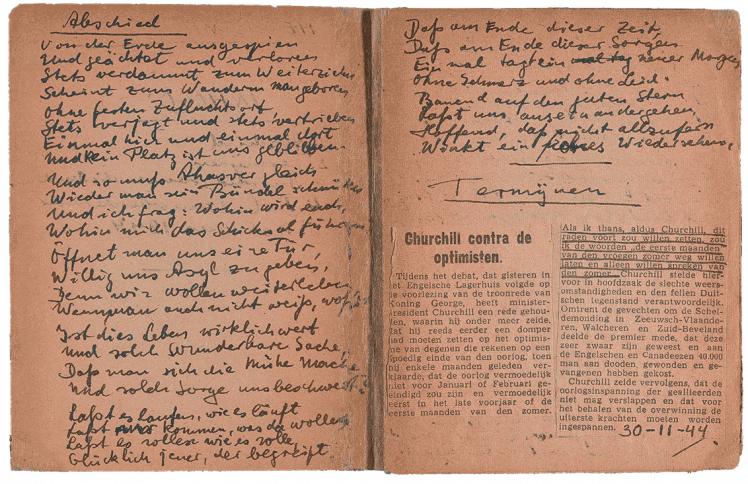 Opened double page with the handwritten poem: Abschied (Farewell).