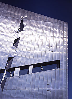 Close-up of the zinc façade of the Libeskind building