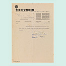 Kurzer maschinengeschriebener Brief mit Briefkopf der Telefunken GmbH