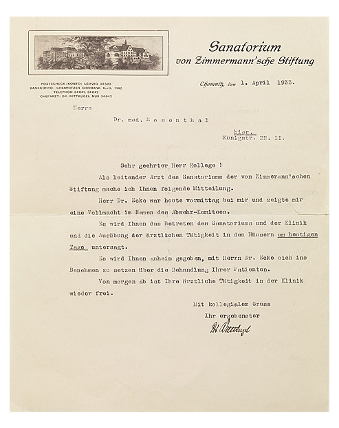 Maschinenschriftlicher Brief mit Briefkopf und einer Vignette, die ein Gebäude zeigt