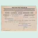 Maschinengeschriebene Kurzmitteilung mit Briefkopf der Telefunken GmbH