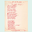 Mit roter Tinte, in geschwungener Schrift verfasstes Gedicht.