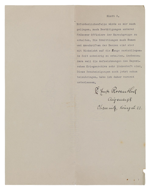 Brief, rechte Spalte mit Schreibmaschine beschrieben