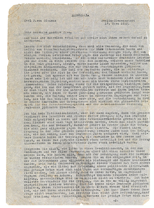 Closely typewritten letter on carbon paper