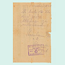 Note written hastily in pencil on a small piece of paper bearing the stamp of the SA Darmstadt