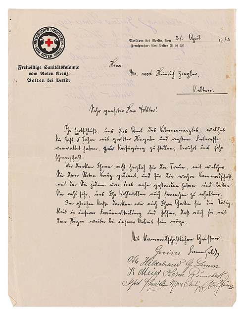 Handwritten letter in Sütterlin script bearing the letterhead of the Prussian Regional Association of the Red Cross