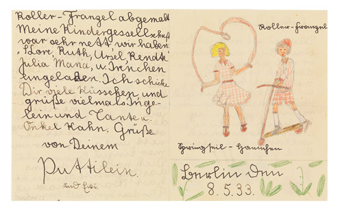 Letter written in a child‘s handwriting, decorated with colorful drawings.