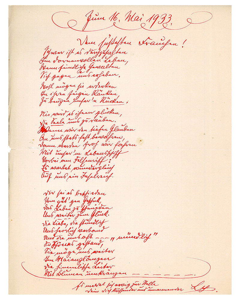 Birthday poem written by Rabbi Arthur Rosenthal for his wife, Ilma « 1933