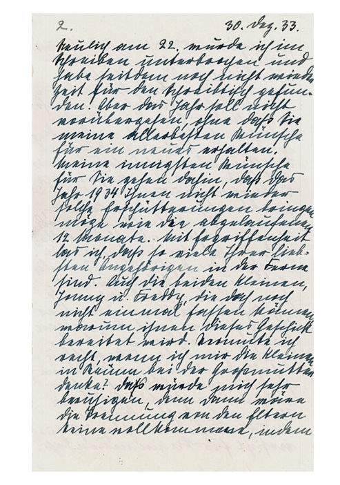 Letter written in blue ink in Sütterlin script
