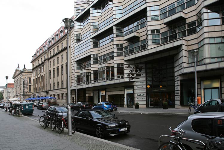 View of street with old and new buildings