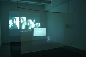 Photographs of the installation "Walking Next to One's Shoelaces Inside an Empty Fridge" by Chantal Akerman