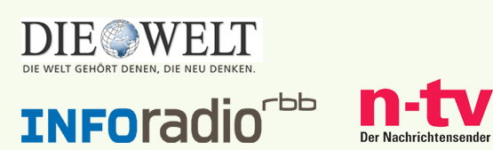 Logos of DIE WELT, inforadio and ntv (left to right)