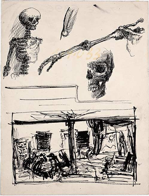 Bedrich Fritta, Two studies: Human Skeleton - Prayer and Theater