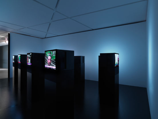a series of screens in the exhibition