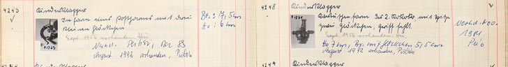 handschriftliche Inventarbuchseite