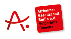 Schwarz-weiß-rotes Schriftlogog der Alzheimer Gesellschaft e.V.