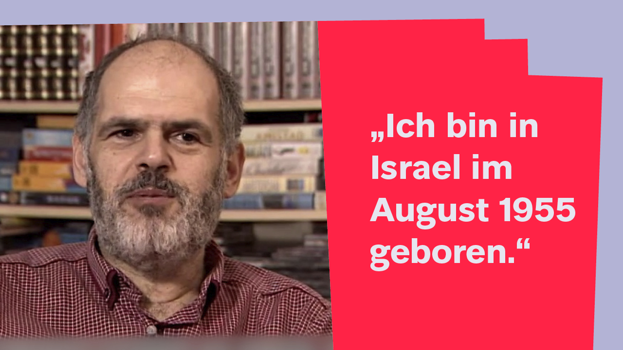 Porträt von Gadaljahu Moschinski mit Zitat: Ich bin in Israel im August 1955 geboren.