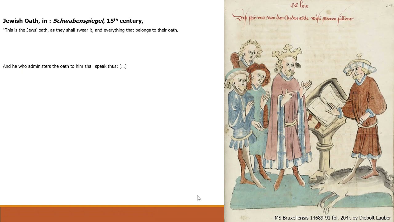 Geteilter Bildschirm: Beschriftung "Schwabenspiegel", rechts eine mittelalterliche Illustration.
