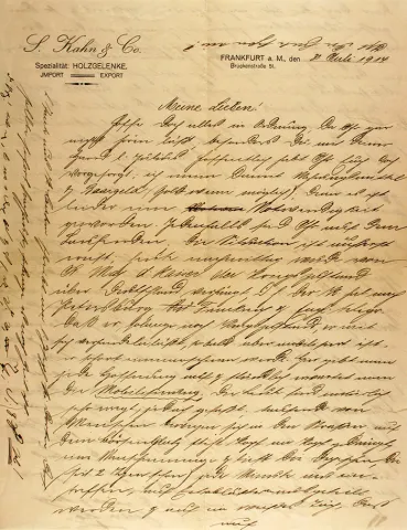 Die erste handschriftliche Briefseite dem im Flie&szlig;text erw&auml;hnten Briefes, beginnend mit der Anrede: Meine Lieben!